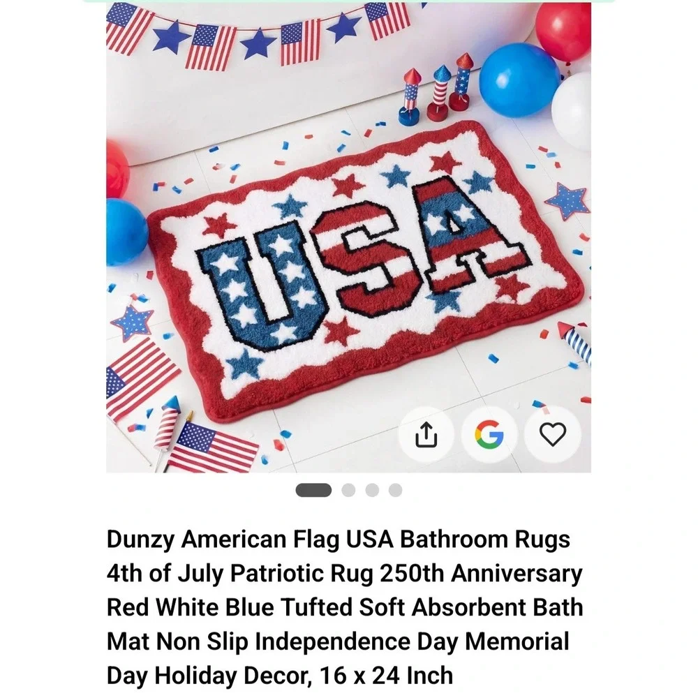 Flag USA Bathroom Rugs 4th of July Patriotic Rug Red White Blue